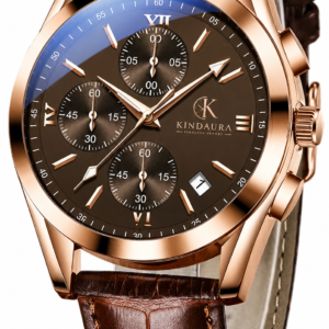 KINDAURA Men's Casual Leather Watch-Big Face Chronograph Watch for Men
